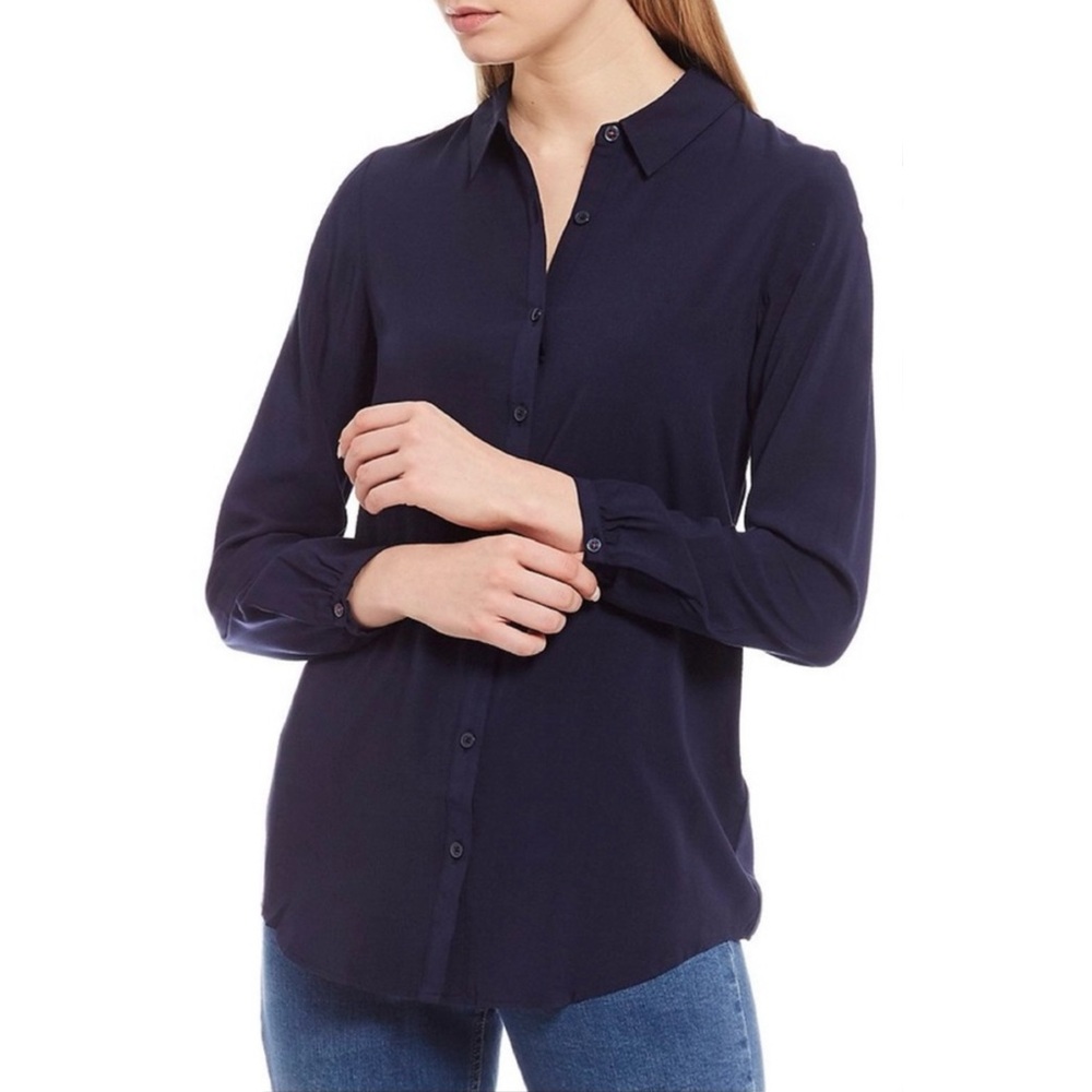 Joules Elvina Navy Button-Front Top (8) NWOT
